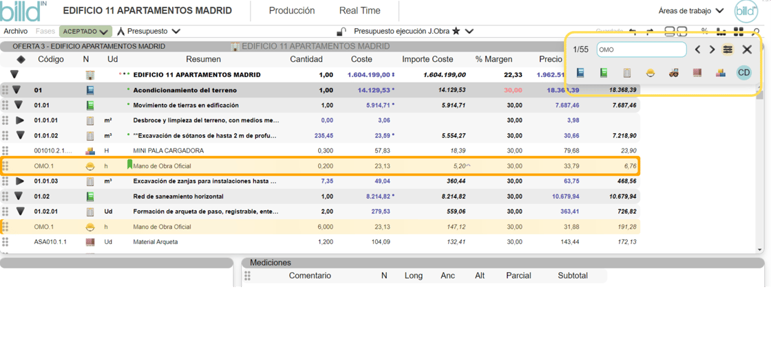 filtra por código con el buscador de presupuesto 